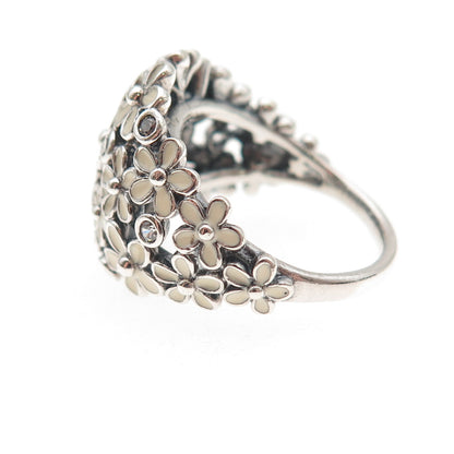 Pandora 925 Sterling Silver Enamel & C Z Darling Daisy Bouquet Ring Size 7