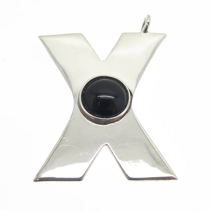 925 Sterling Silver Vintage Mexico Real Black Onyx Letter "X" Modernist Pendant
