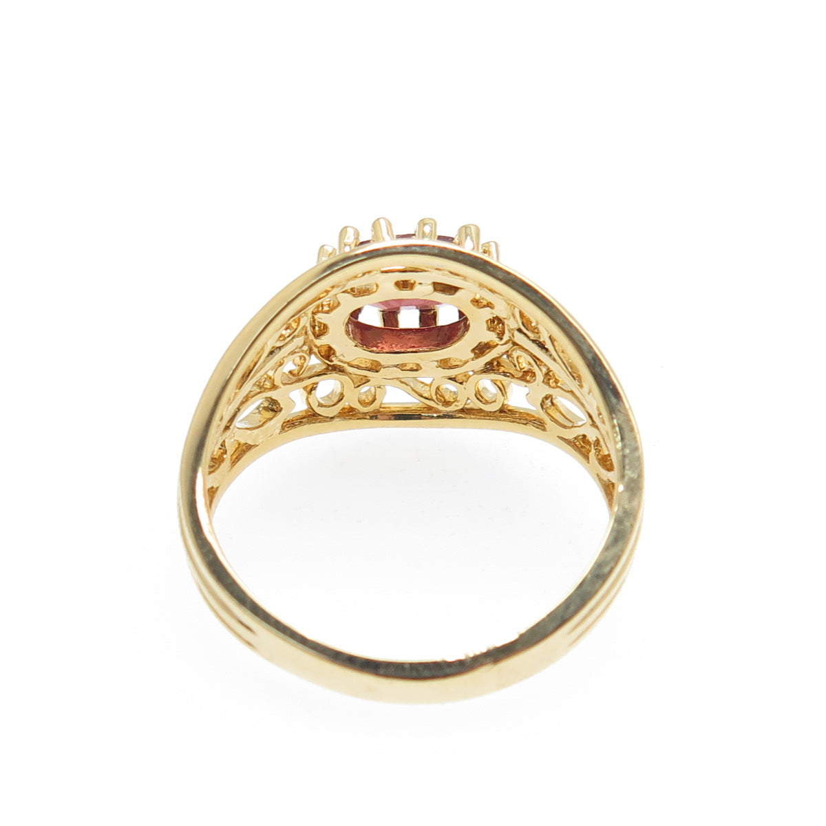 925 Sterling Silver Gold Plated Real Red Garnet Swirl Ring Size 5.75