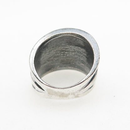 P.R.EX 925 Sterling Silver Vintage Italy Modernist Ribbed Oxidized Ring Size 6.5
