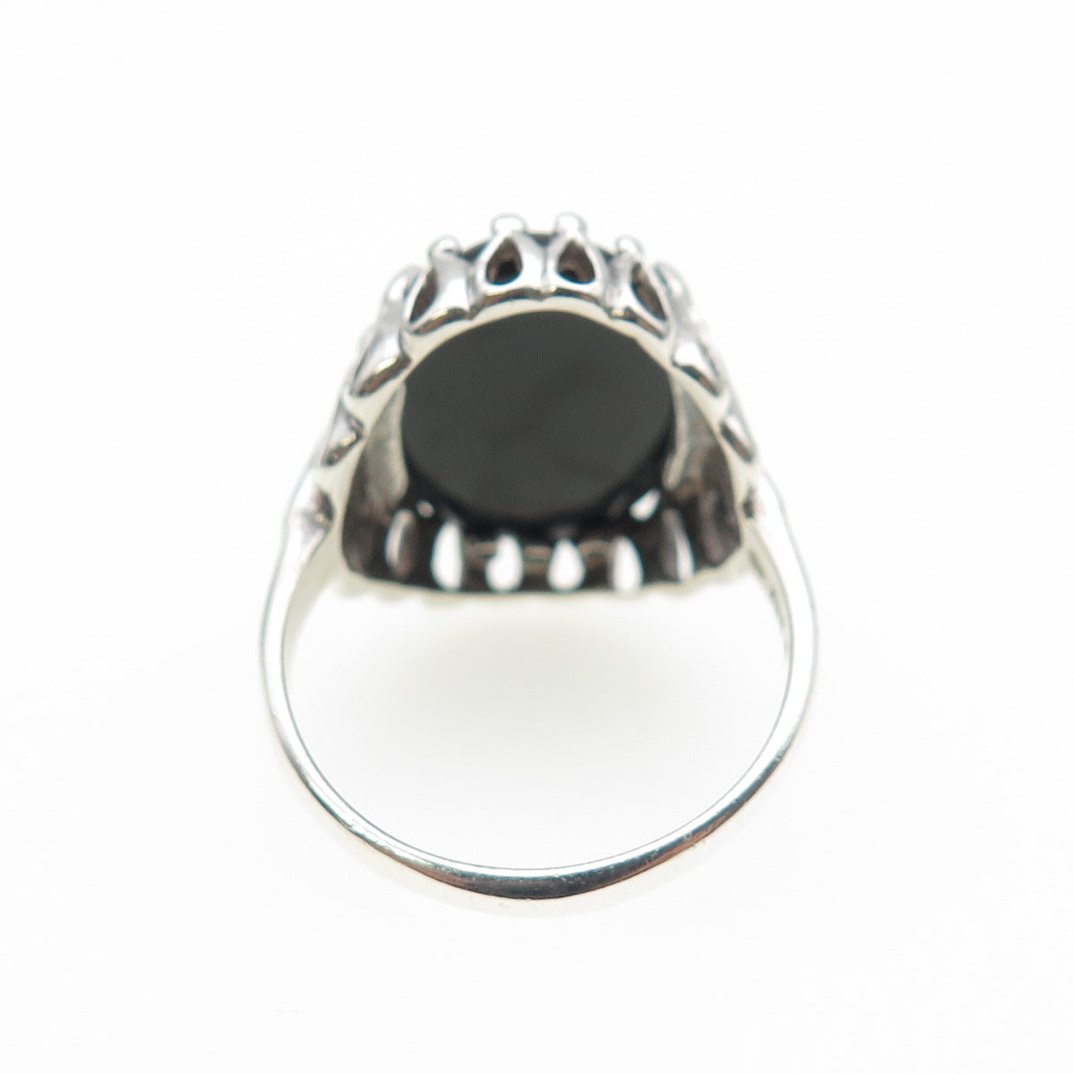 KABANA 925 Sterling Silver Vintage Real Black Onyx Modernist Ring Size 8.25