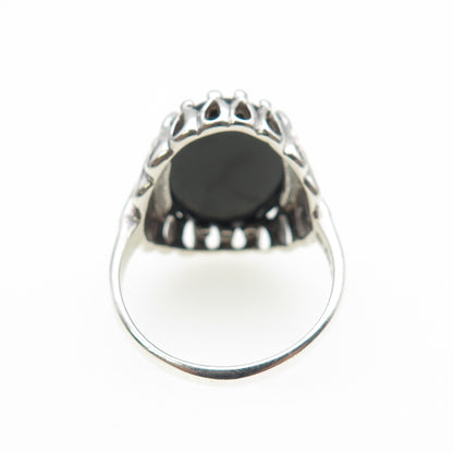 KABANA 925 Sterling Silver Vintage Real Black Onyx Modernist Ring Size 8.25