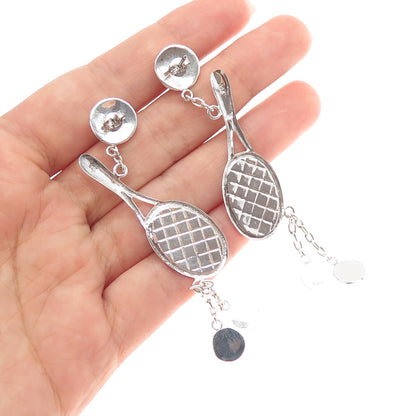 925 Sterling Silver Vintage Tennis Rackets Dangle Earrings