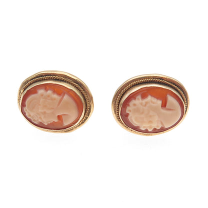 925 Sterling Silver Gold Plated Vintage Real MOP Lady Cameo Stud Earrings