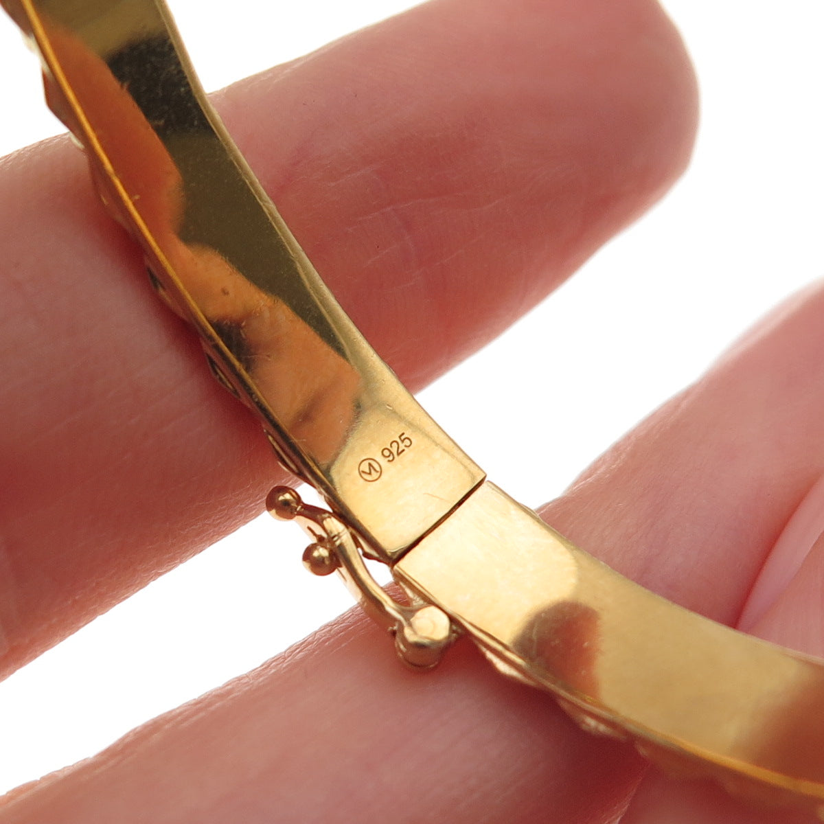 925 Sterling Silver Gold Plated Diamond-Shape Bangle Bracelet 6.25"