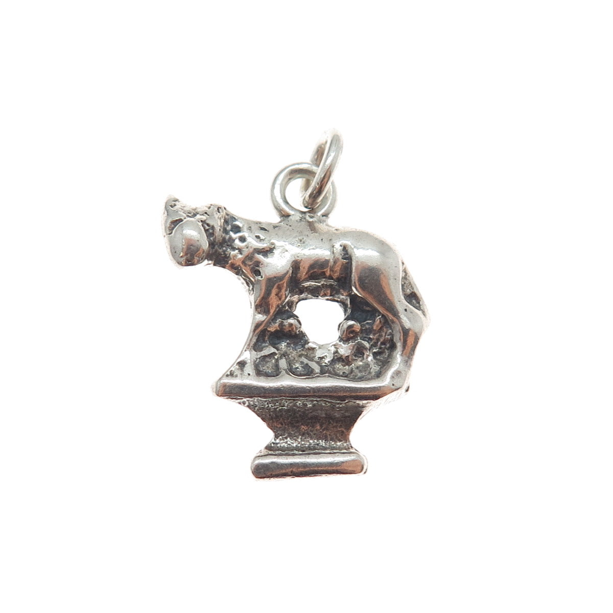 925 Sterling Silver Antique Wolf Romulus & Remus Minimalist Charm Pendant