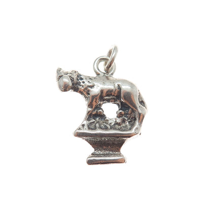 925 Sterling Silver Antique Wolf Romulus & Remus Minimalist Charm Pendant
