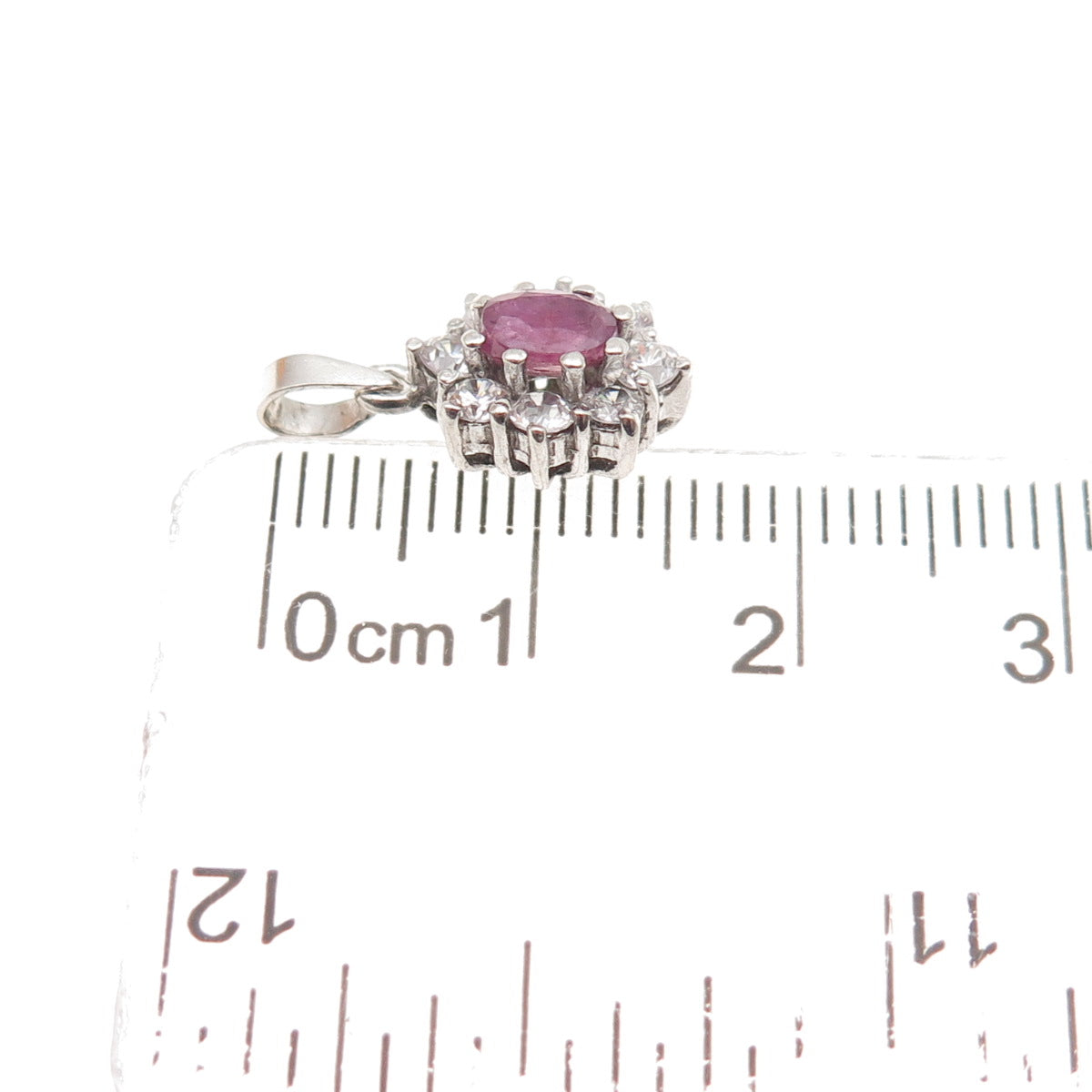 925 Sterling Silver Vintage Real Ruby & C Z Mini Charm Pendant