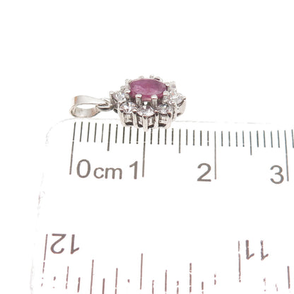 925 Sterling Silver Vintage Real Ruby & C Z Mini Charm Pendant