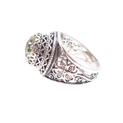 925 Sterling Silver Vintage Real Citrine Filigree Clover Lucky Ring Size 6