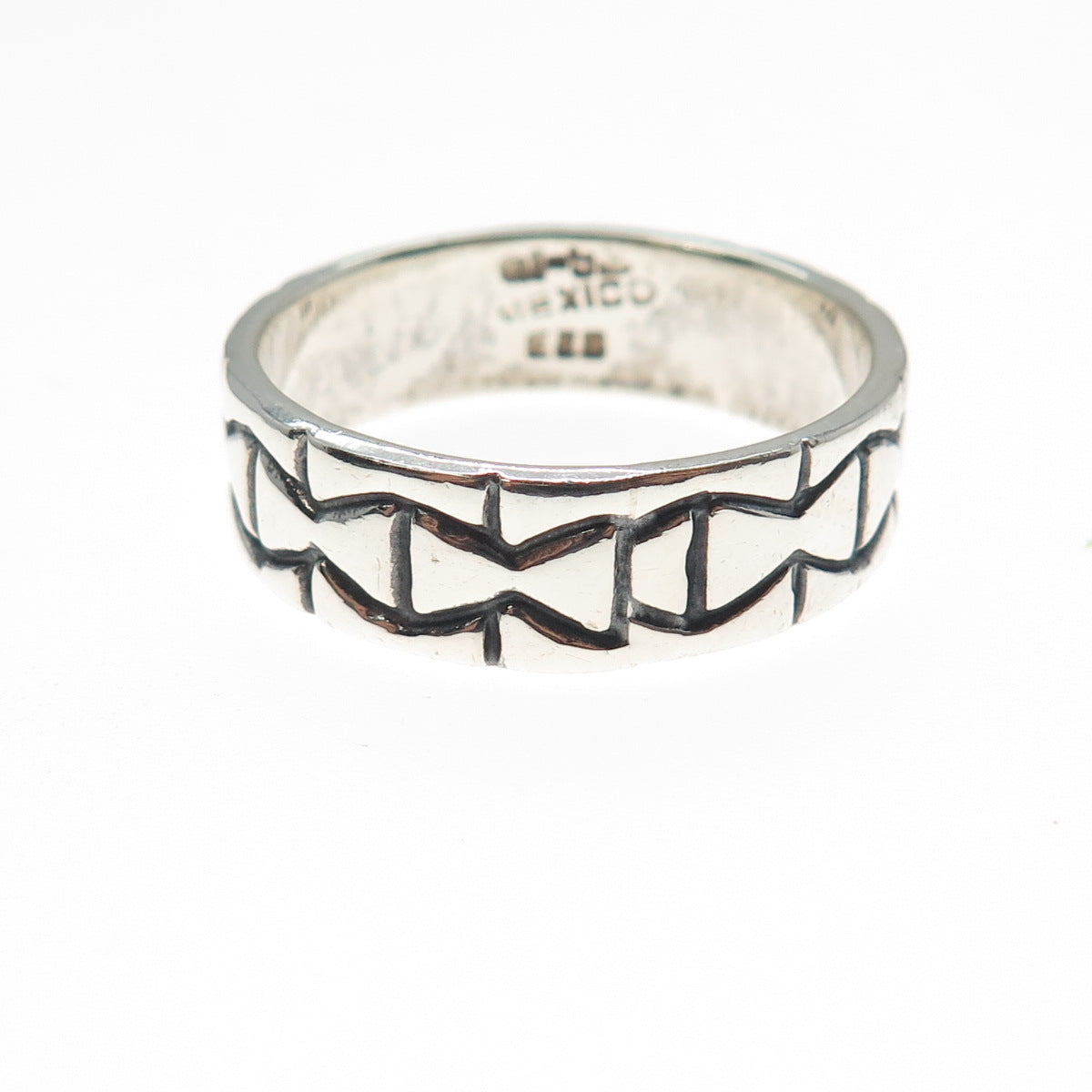 925 Sterling Silver Vintage Mexico Modernist Oxidized Band Ring Size 13.5