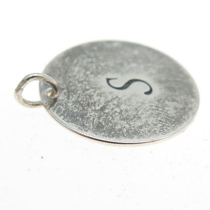 925 Sterling Silver Vintage Letter "S" Initial Round Pendant