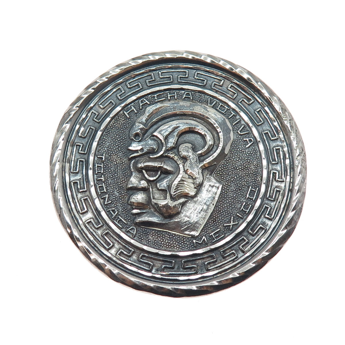925 Sterling Silver Vintage Mexico Totonac Culture Oxidized Pin Brooch / Pendant