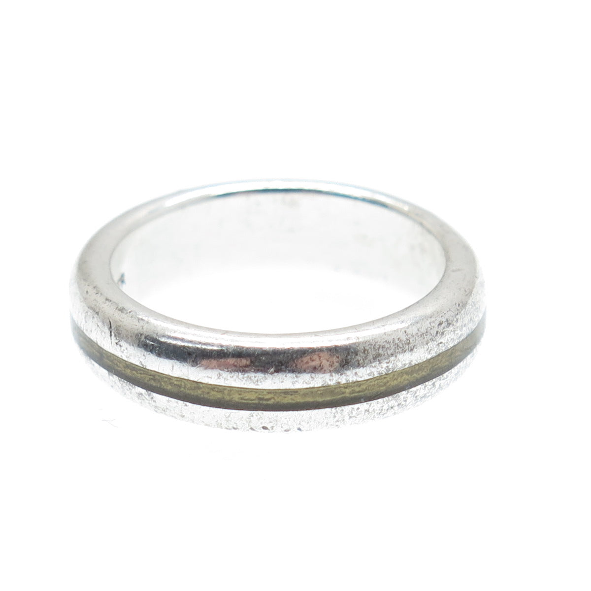 925 Sterling Silver Vintage Enamel Wedding Band Ring Size 5