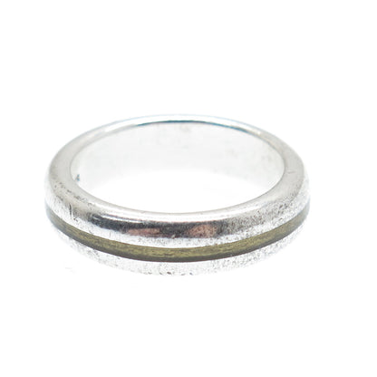 925 Sterling Silver Vintage Enamel Wedding Band Ring Size 5
