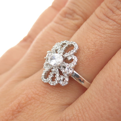 925 Sterling Silver Vintage Oval & Round-Cut C Z Butterfly Ring Size 9