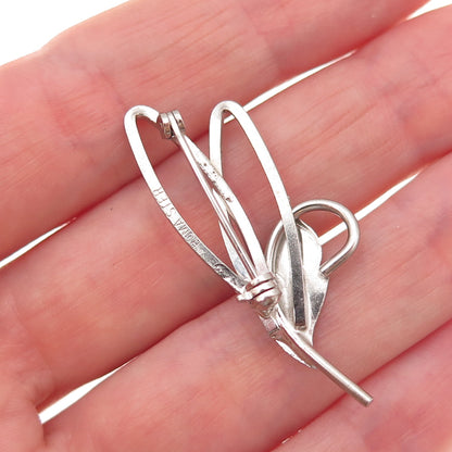 Roma 925 Sterling Silver Vintage Modernist Floral Pin Brooch