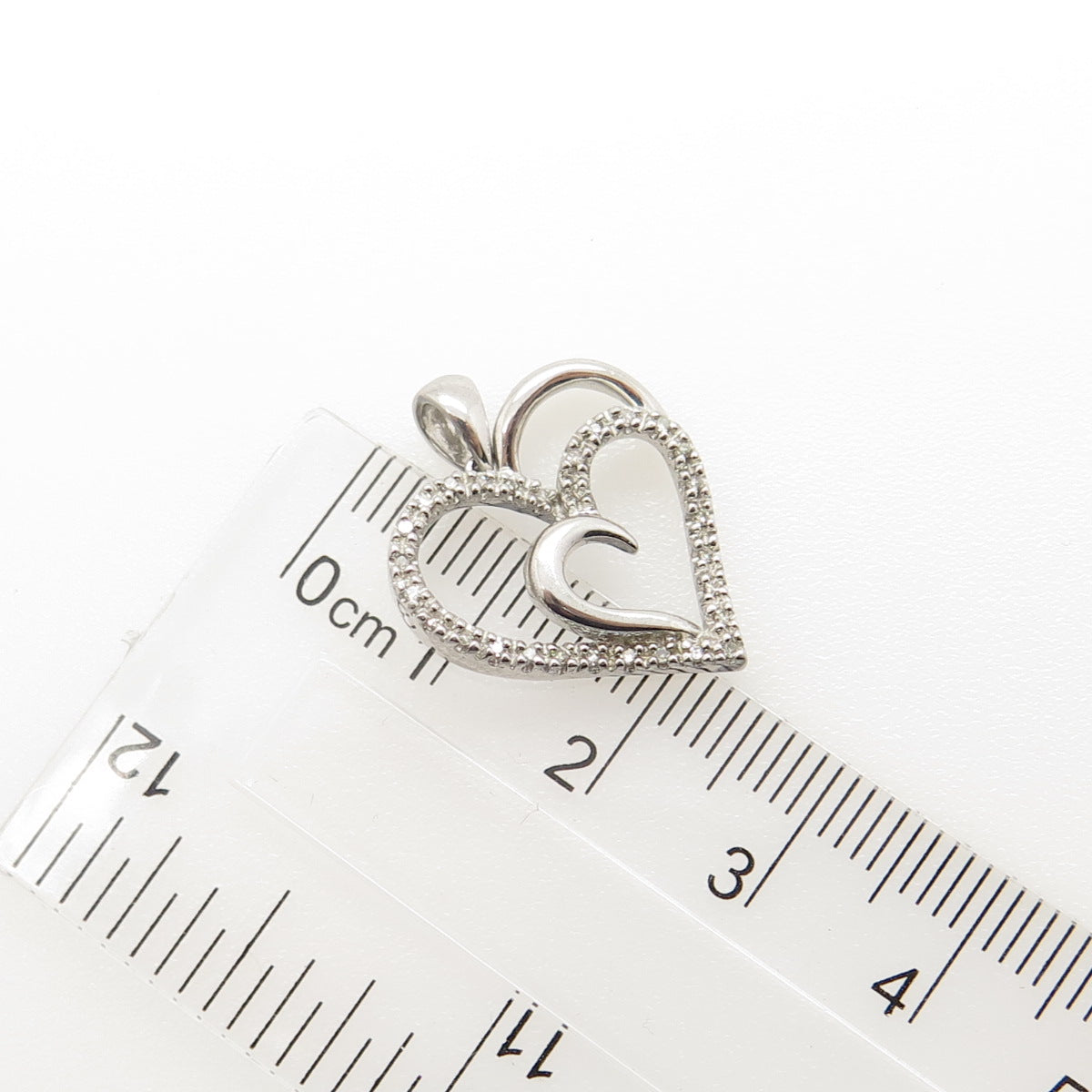 SUN 925 Sterling Silver Real Round-Cut White Diamond Heart Pendant