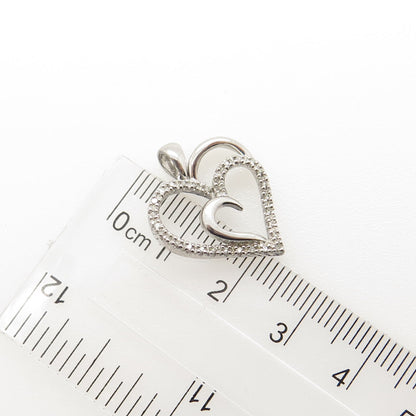 SUN 925 Sterling Silver Real Round-Cut White Diamond Heart Pendant