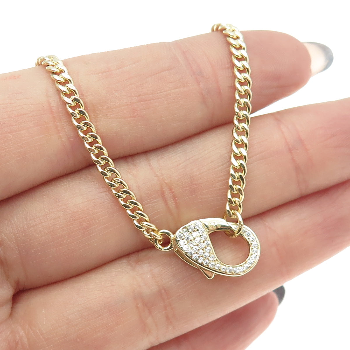 925 Sterling Silver Gold Plated Round-Cut C Z Cuban Chain Necklace 16"