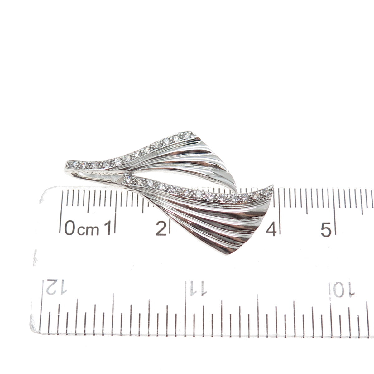 925 Sterling Silver Round-Cut C Z Modernist Petal Slide Charm Pendant