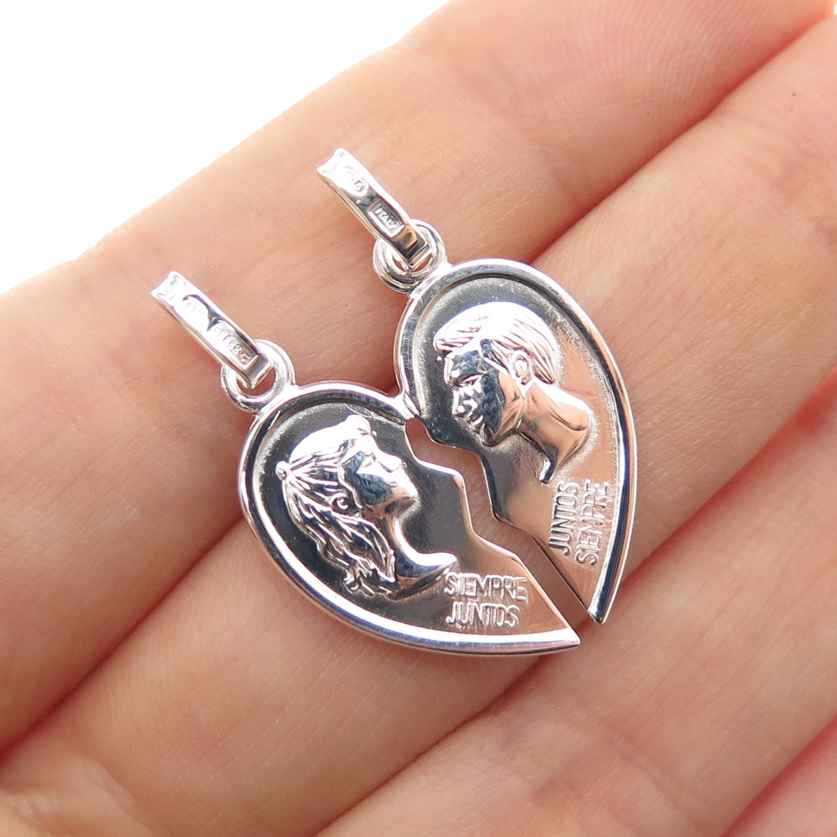 925 Sterling Silver Italy Always Together Broken Heart Charm Pendant