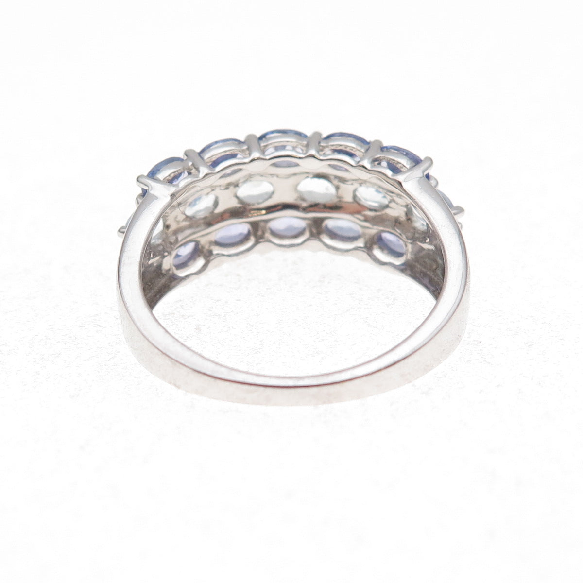 925 Sterling Silver Real Oval-Cut Tanzanite & Aquamarine Cluster Ring Size 8