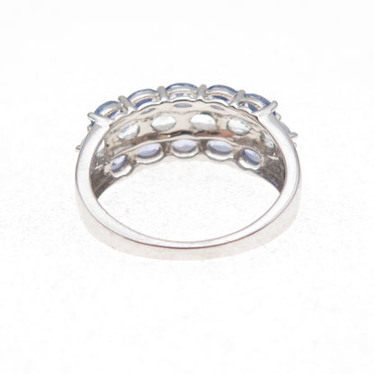 925 Sterling Silver Real Oval-Cut Tanzanite & Aquamarine Cluster Ring Size 8