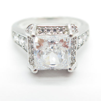 925 Sterling Silver Princess & Round-Cut C Z Engagement Ring Size 8
