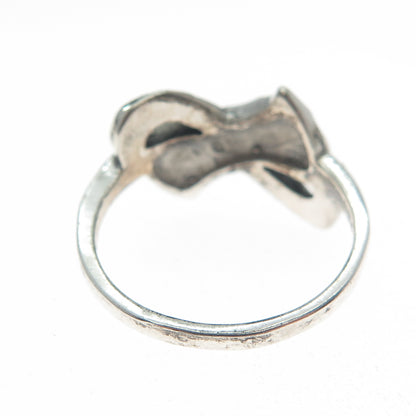 925 Sterling Silver Vintage Diamond-Cut Ribbon Bow Oxidized Ring Size 6.75