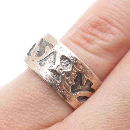 900 Silver 2-Tone Vintage Guatemala Tribal Oxidized Band Ring Size 6.75