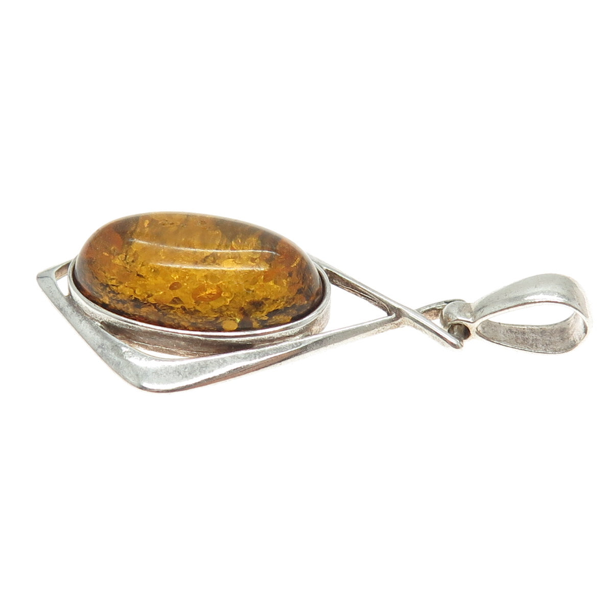 925 Sterling Silver Vintage Real Amber Modernist Pendant