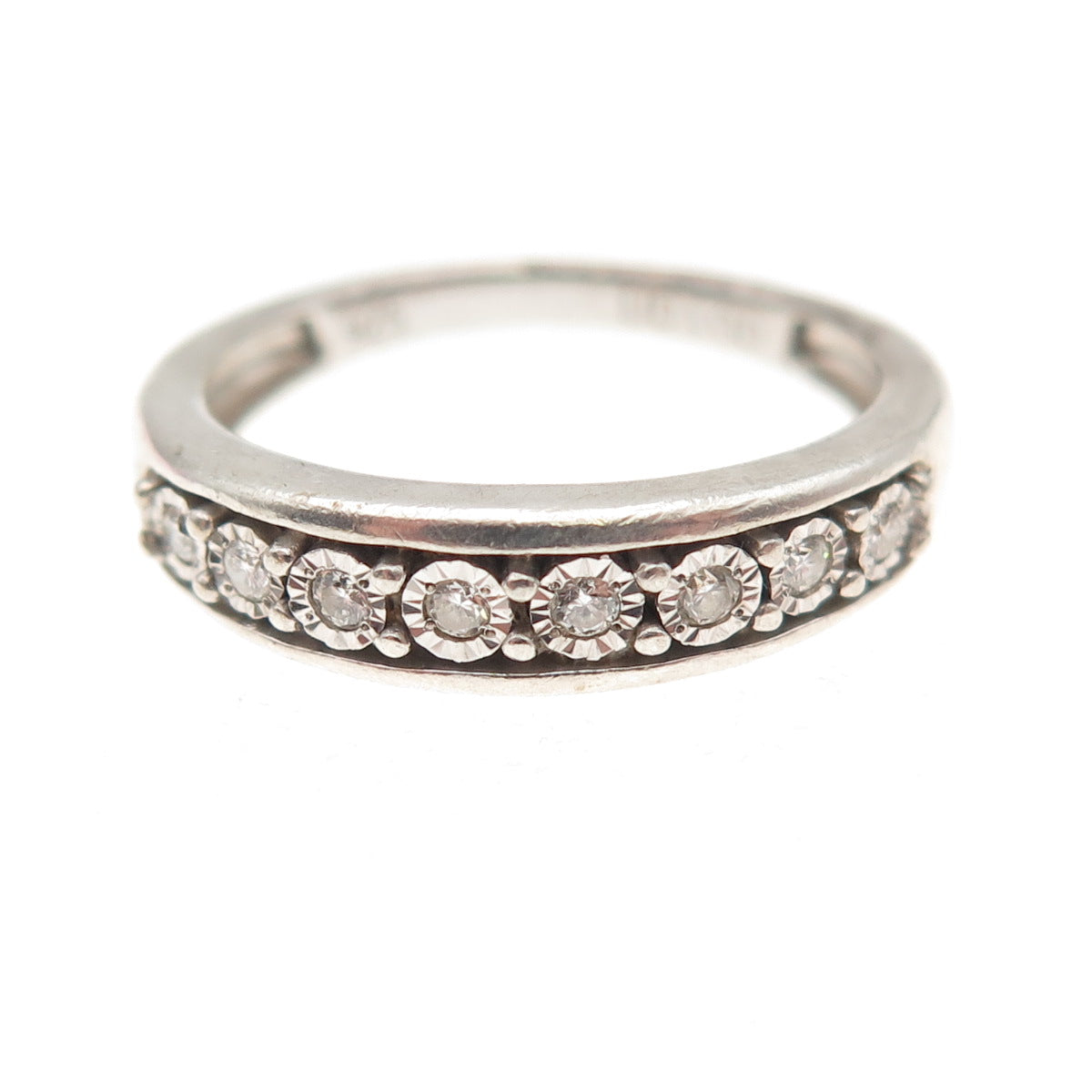 925 Sterling Silver Real Round-Cut Diamond Half Eternity Ring Size 6.25