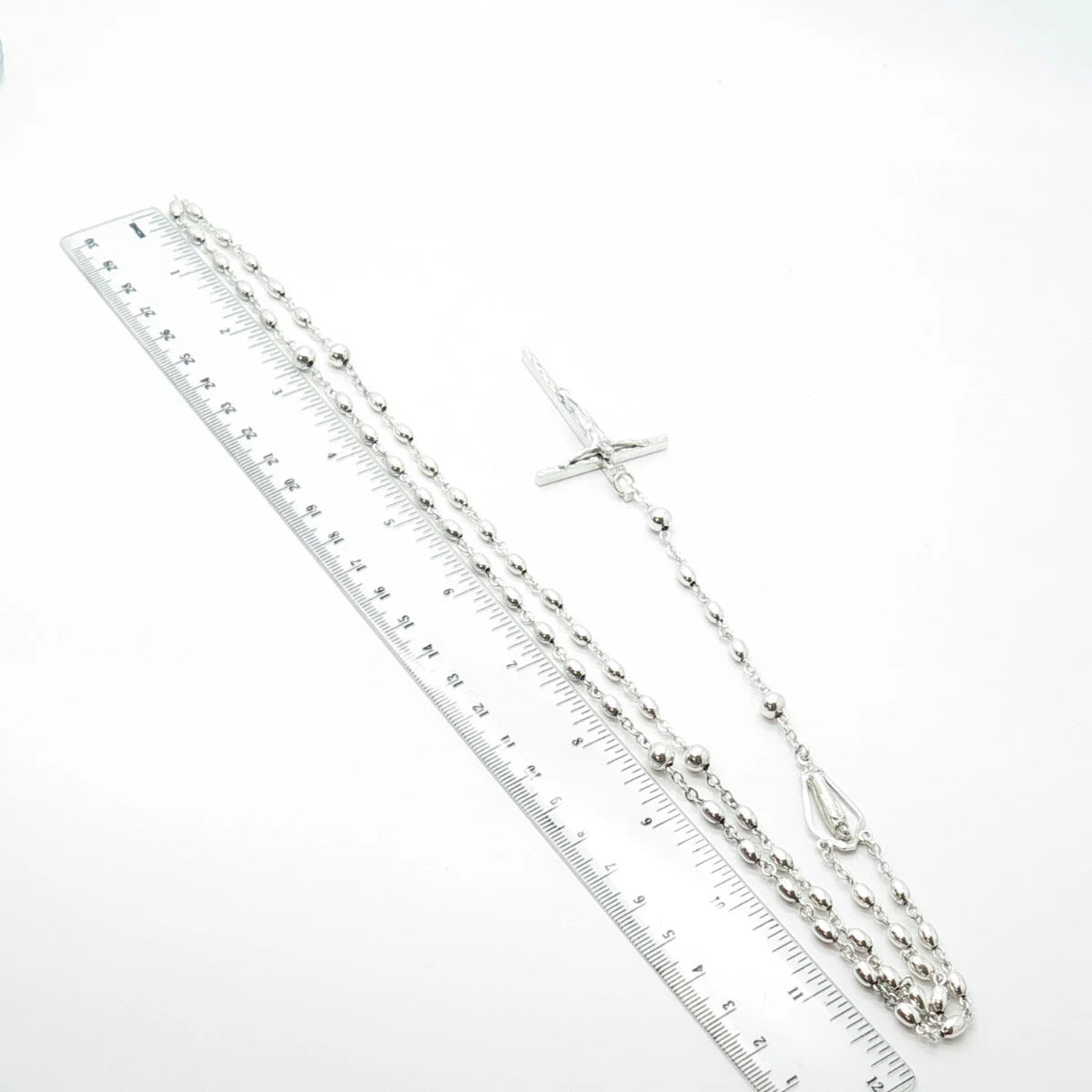 925 Sterling Silver Antique Art Deco Creed Jesus Cross Religious Necklace 28"
