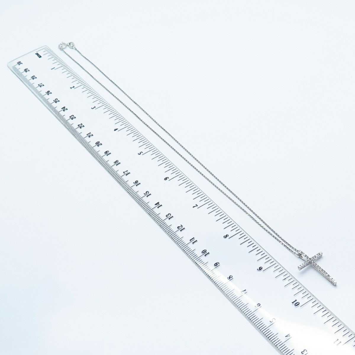925 Sterling Silver Italy SUN White Diamond Cross Rolo Chain Necklace 16"