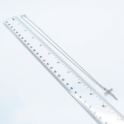 925 Sterling Silver Italy SUN White Diamond Cross Rolo Chain Necklace 16"