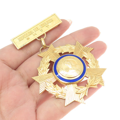 HUGUENIN Sterling Gold Plated Antique Ecuador Enamel Order Of Abdon Calderon