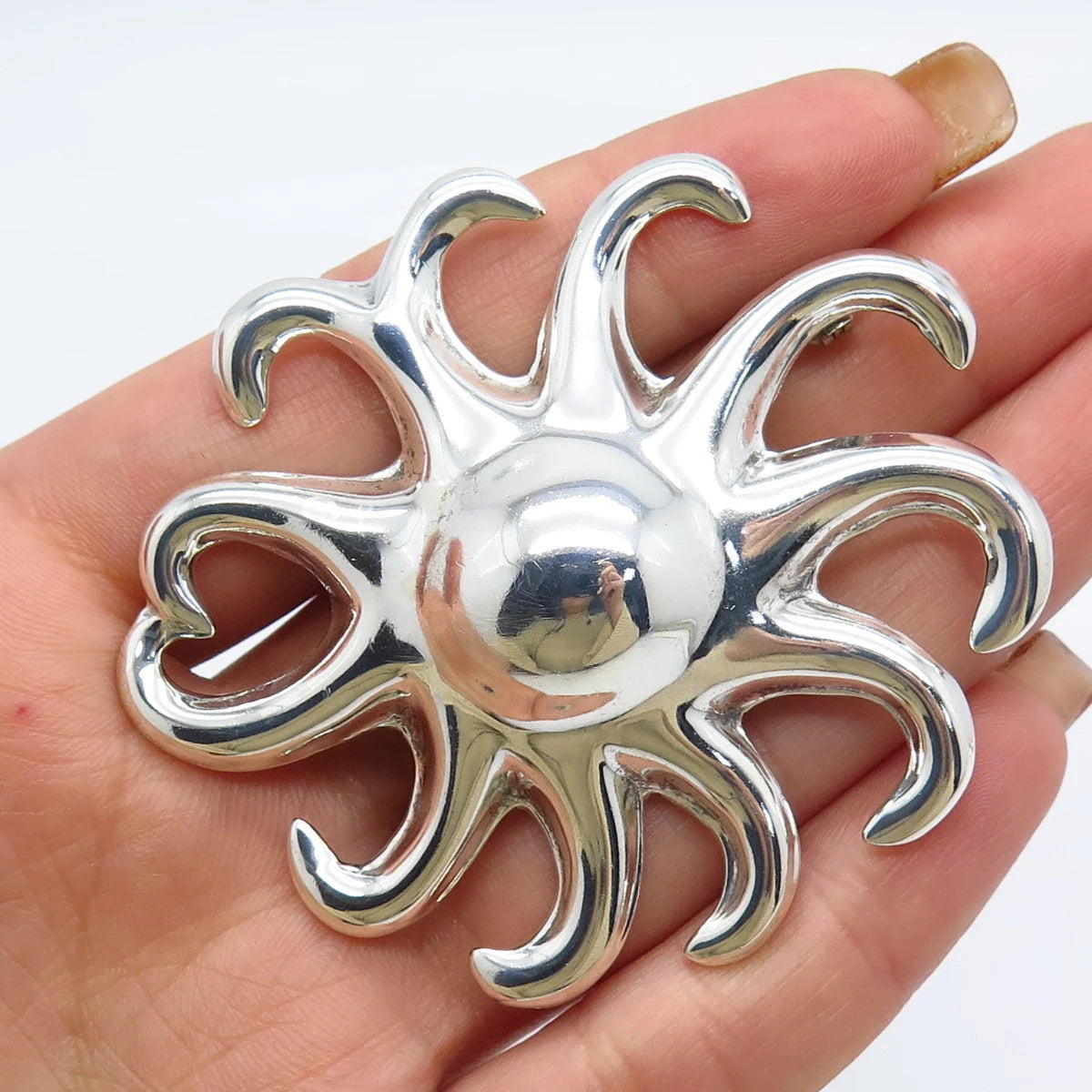 925 Sterling Silver Vintage Mexico Sun Modernist Pin Brooch