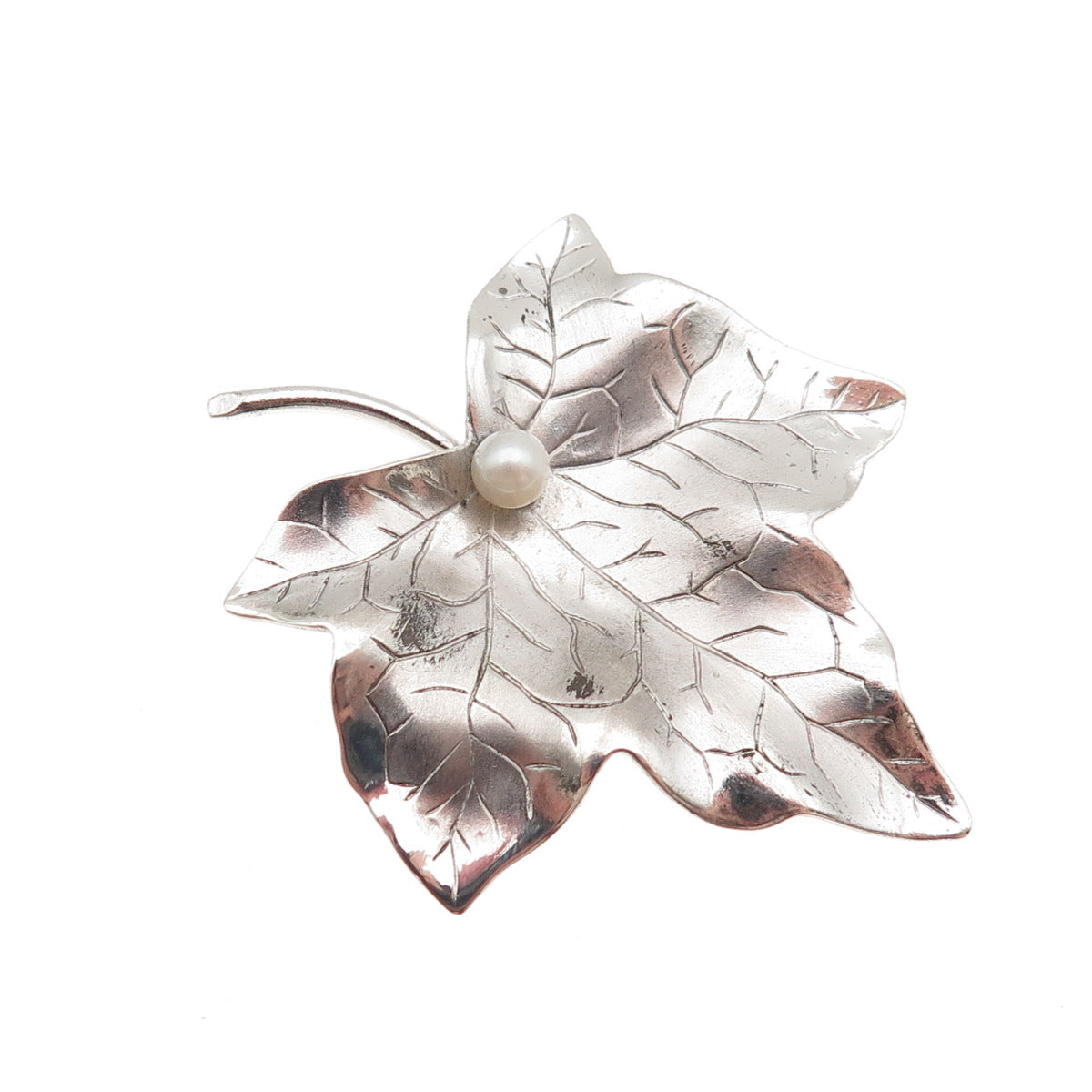 Harry S Bick 925 Sterling Silver Vintage Real Pearl Maple Leaf Pin Brooch