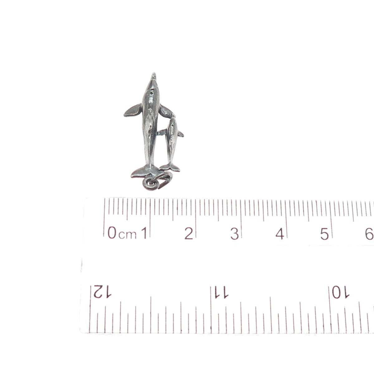 SUNWEST 925 Sterling Silver Vintage Dolphin Mom & Child Oxidized Charm Pendant