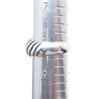 925 Sterling Silver Vintage Mexico Modernist Ribbed Oxidized Ring Size 8.5