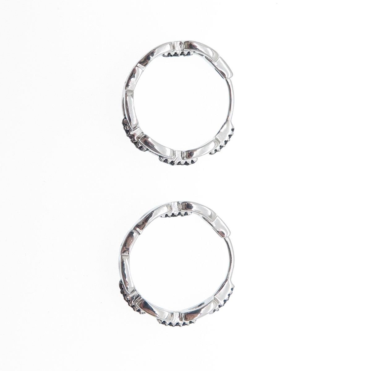 925 Sterling Silver Real Round-Cut Black Spinel Cable Link Hoop Earrings