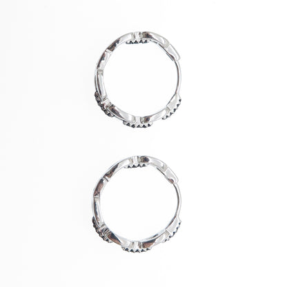 925 Sterling Silver Real Round-Cut Black Spinel Cable Link Hoop Earrings