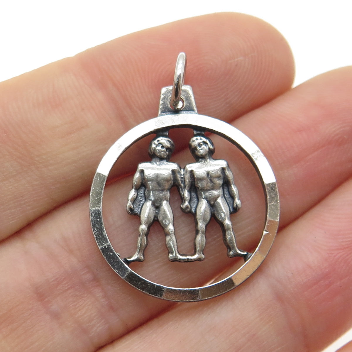 ANSON 925 Sterling Silver Vintage Gemini Zodiac Sign Charm Pendant