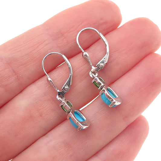 D'Joy 925 Sterling Silver Real Sleeping Beauty Turquoise & Peridot Earrings