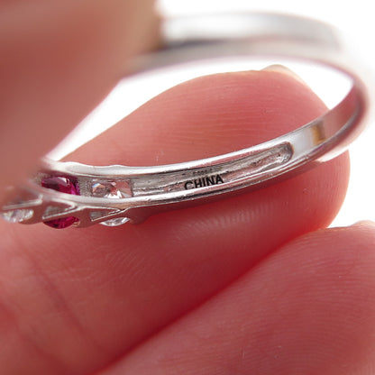 925 Sterling Silver Round-Cut Lab-Created Ruby & C Z Ring Size 9.25
