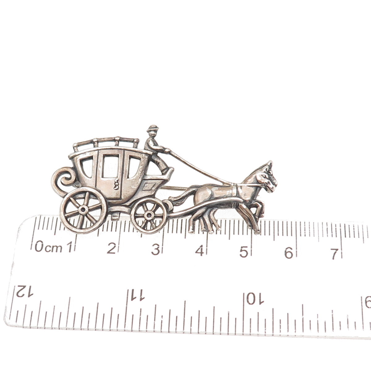 JewelArt Sterling Silver Antique Art Deco Horse & Carriage Oxidized Pin Brooch