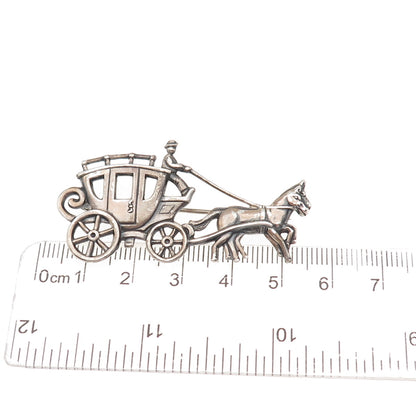 JewelArt Sterling Silver Antique Art Deco Horse & Carriage Oxidized Pin Brooch