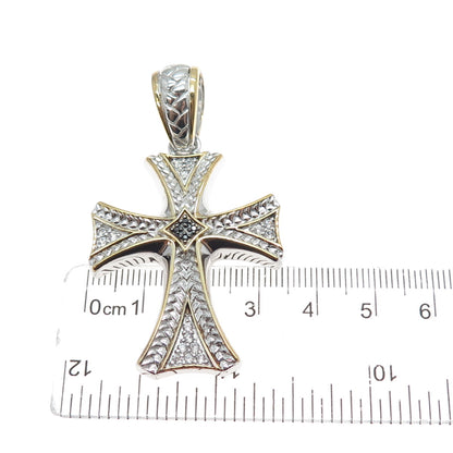 CHAPAL ZENRAY 925 Sterling 2-Tone Real Black Diamond & White Topaz Cross Pendant