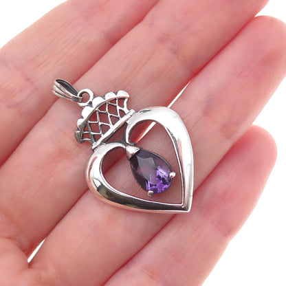 925 Sterling Silver Vintage Real Amethyst Scottish Luckenbooth Charm Pendant